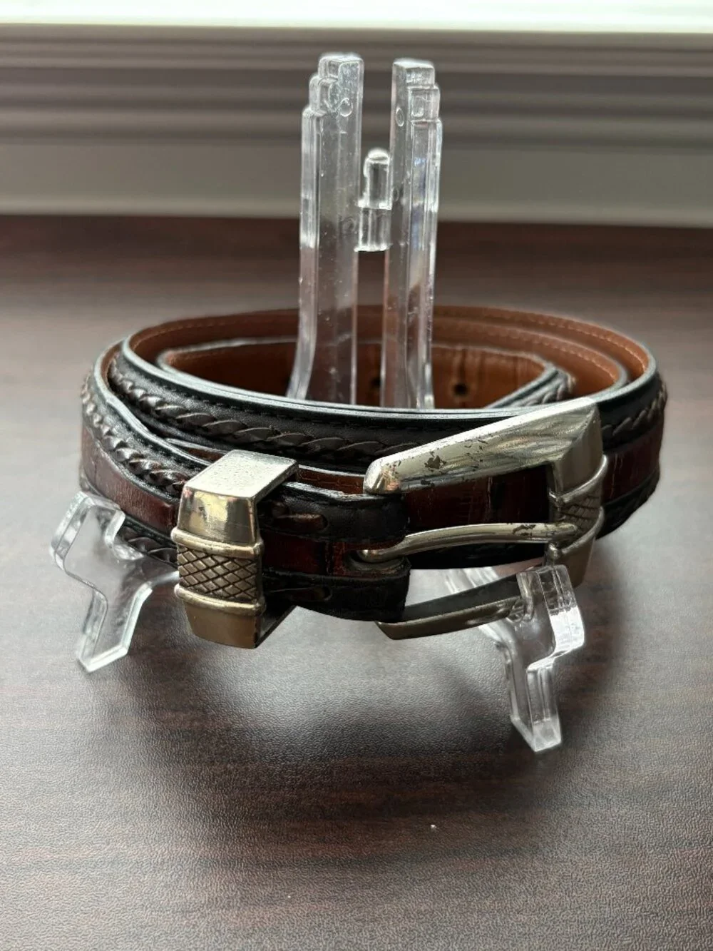 Vintage Brighton Alpine Croco Tapered Belt Cowboy Western Boho Preppy Silver 38